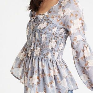 American Eagle smocked top with ties